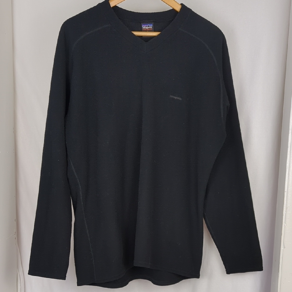 PATAGONIA Adult Large Black Capiliene Fleece V-Neck Long Sleeve Sweatshirt